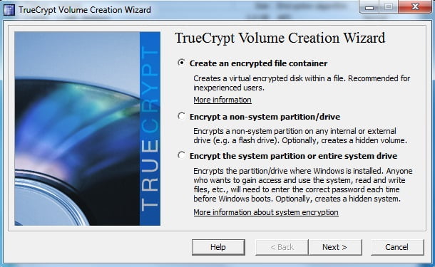 TrueCrypt - wybór opcji szyfrowania