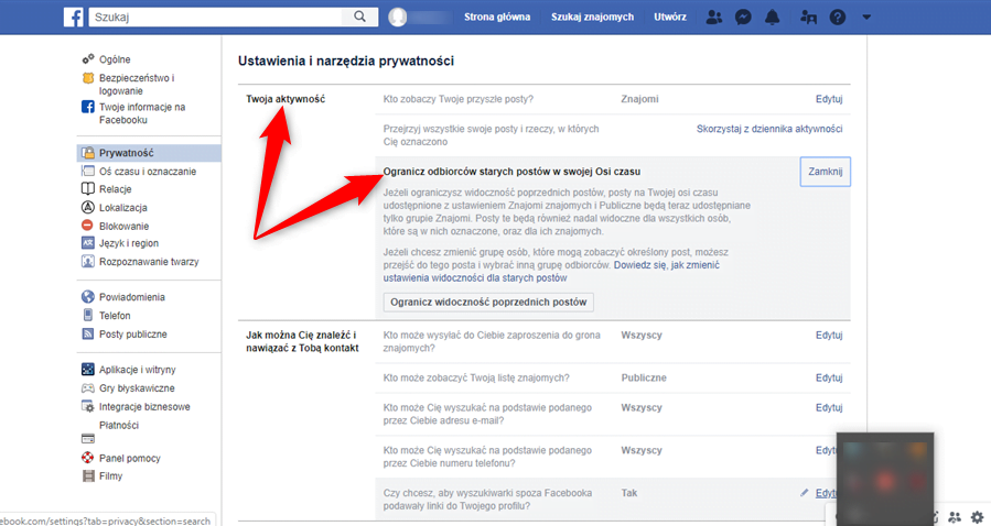 Ograniczenie widoczności starych postów na Facebooku. 